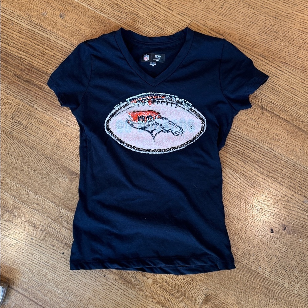 NWOT Denver Broncos blue youth flip sequin t-shirt sz 7/8